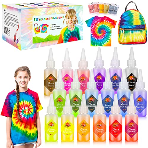 Gifort Tie Dye Kit, Textiles de Tela Colores Vibrantes Pinturas Tinte Ropa Graffiti para Proyectos de Bricolaje y Actividades de Fiesta (18 Colores)