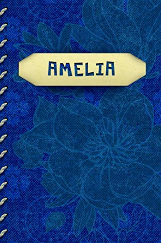 AMELIA: Personalized Sketchbook and Notes for AMELIA | Beautiful Cobalt/Royal Blue Color Cover with Muted Flowers in Background | Realistic Look Faux ... AMELIA Looks Like It's Tucked into the Cover