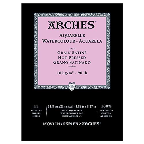 Arches Bloc para acuarela pegada 1 lado (15 hojas) – grano satinado – blanco natural 185 g/m2 – A5