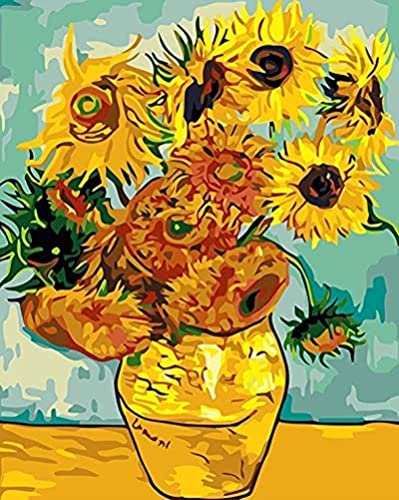Desconocido Pintura de bricolaje por números para adultos principiantes réplica de Van Gogh Girasol Pintura para adultos por kits de números sobre lienzo Dibujo Pintura con pinceles 40X50 cm