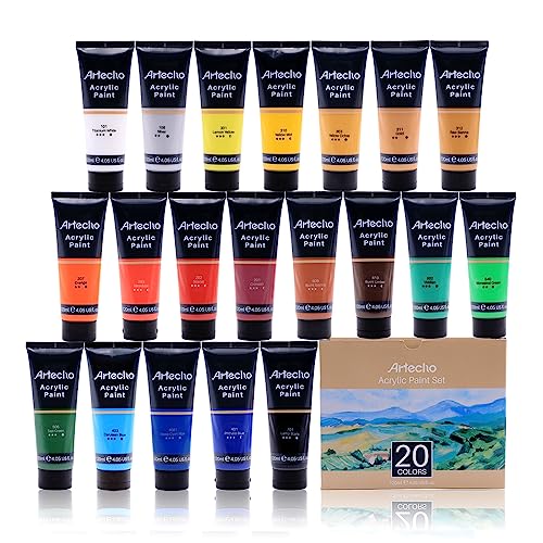 Artecho Pinturas Acrilicas 20×120ml, Acrylic Paint Set, Impermeable y resistente a la luz, para Lienzos, Tela, Madera, Cristal, Piedras.