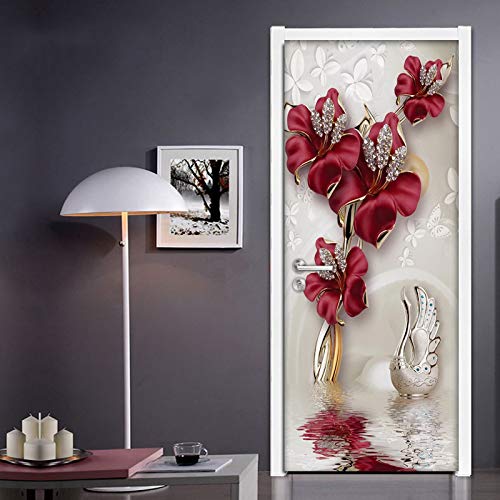 Mural De Puerta Papel Pintado Cisne Alazor​Extraíble Art Home Decoración Etiqueta De La Puerta 95*215cm