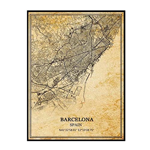 Barcelona España Arte de la pared Vintage Print Poster Canvas Map Artwork Travel Souvenir Gift Home Decor Unframed 20x30 inches