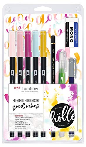 Set de caligrafia tombow blended lettering good vibes 9 piezas