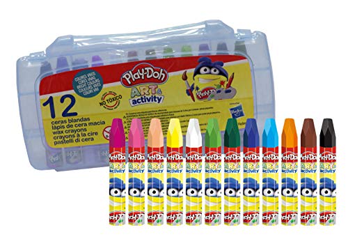 Play Doh, Ceras Blandas de 12 Colores Variados Para Niños, Material Escolar para Colorear, (CyP Brands)