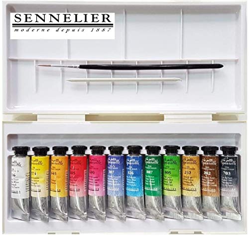 Sennelier acuarelas Set 12 x 10 ml tubos,con pincel y mancha, Made in France