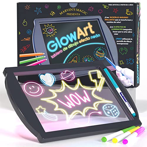 Marvin's Magic - Amazing Glow Art Light Up Kids Drawing Tablet - Incluye Tablero de Dibujo con Efecto de neón con un Soporte Incorporado y 4 bolígrafos mágicos Fluorescentes - Negro