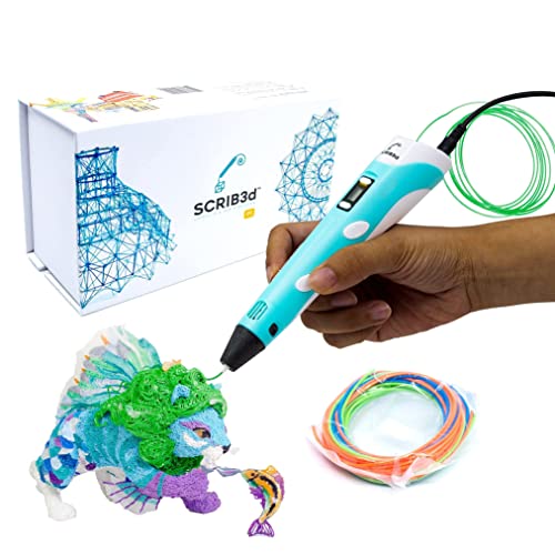 SCRIB3D P1 3D Printing Pen with Display - Includes 3D Pen, 3 Starter Colors of PLA Filament, Stencil…