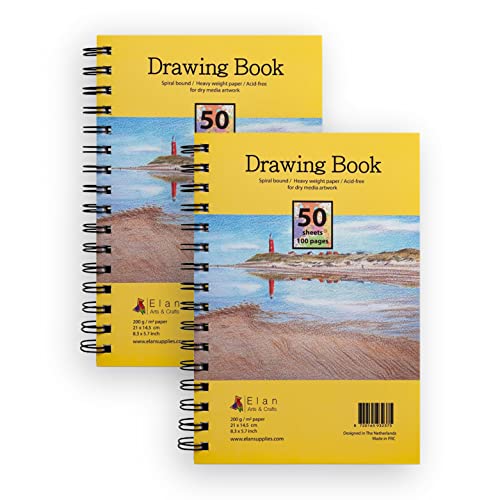Elan Cuaderno de Dibujo A5, 100 Hojas 200gsm Papel Liso, 2 Pack, Bloc de Dibujo A5, Libro del Dibujo Professional, Bloc Dibujo, Drawing Book A5, Block Dibujo, Hojas de Dibujo para Artistas