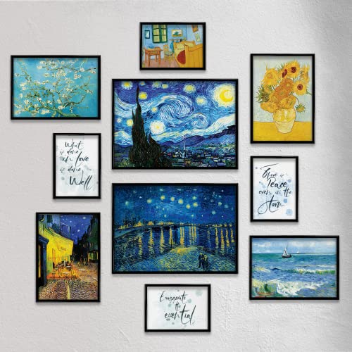 Giallobus - Conjunto de 10 Carteles de Pared - Vincent Van Gogh - Colección Van Gogh 1 - Papel estucado - | 2 x A3 42x30cm | 4 x A4 30x21cm | 4 x A5 21x15cm | - SIN Marcos - Cuadros Modernos salón