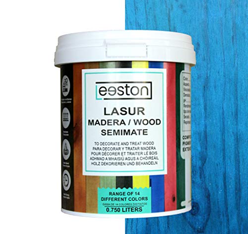 Pintura lasur para maderas, tratamiento para exterior e interior, fácil aplicación y limpieza gracias a su base al agua, acción protectora a largo tiempo, 14 colores (0,75 L, Azul)