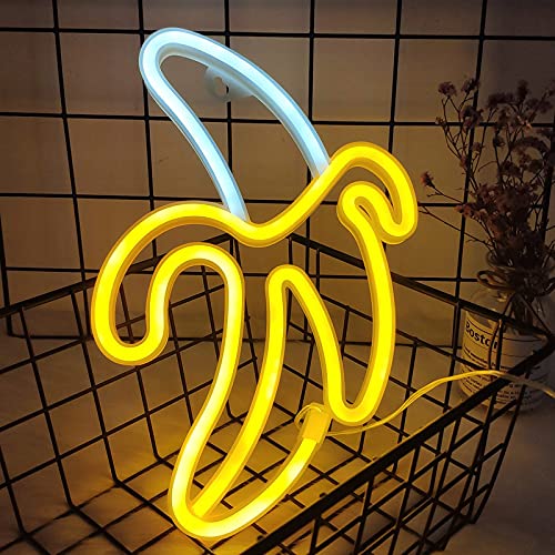 ENUOLI Banana Neon Light Signs LED Banana Neon Sign Lámpara de pared Powered by 3 AA Batería/USB Cargando LED Noche de plátano Luz de Noche Para Dormitorio Decoración de Fiesta de Cumpleaños de Bod