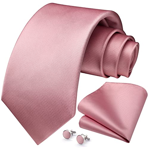 HISDERN conjunto de corbata de Color sólido rosa para hombre pañuelo gemelos corbata Formal regalos de fiesta de boda corbata para hombre