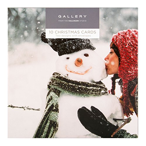 Hallmark Gallery Tarjeta de Navidad, diseño de muñeco de nieve y árbol, paquete de 10 tarjetas, 2 diseños