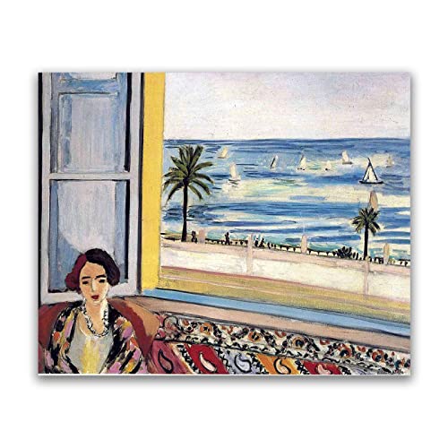 Imprimir en Lienzo Henri Matisse Famoso Cuadros en lienzo-Reproducciones Impresión sobre lienzo-Impresionismo Cuadros y láminas (Mujer sentada, de espaldas a la ventana abierta)80x96cm(31x38in)marco