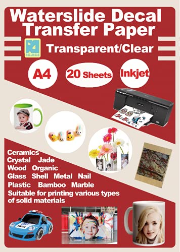 20 hojas de papel de transferencia transparentes, calcomanías, para impresora de inyección de tinta, tamaño A4, para manualidades