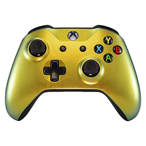 eXtremeRate Funda Delantera Carcasa Protectora de la Placa Frontal Cubierta Antideslizante para el Mando del Xbox One S y Xbox One X (Model 1708) Camaleónica de Oro a Verde