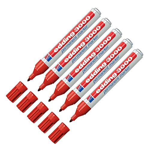 EDDING 3000 Marcador permanente, punta redonda, 1,5 - 3 mm, recargable, rojo, 5er Pack