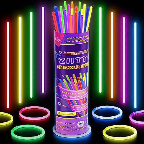 Ziitty Barras Luminosas, 100 Pulseras Luminosas Fluorescentes y 100 Conectores, Kits para Crear Pulseras y Collares, Boda Fiesta Cumpleaños Decoración Regalo para Niños Adultos