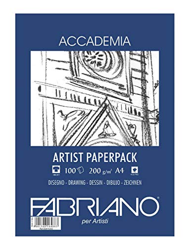 Fabriano - Bloc de dibujo, algodón, Blanco, 21 x 29.7 x 0.5 cm