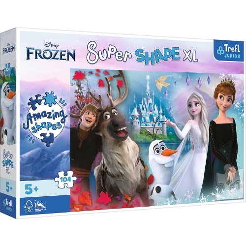 Trefl Junior - Frozen, Es Divertido en el Mundo de Anna y Elsa - Puzzle 104 XL Super Shape - Formas Locas, Piezas Grandes, Colores con Personajes de Cuentos de Hadas Kraina Lodu, a Partir de 5 años