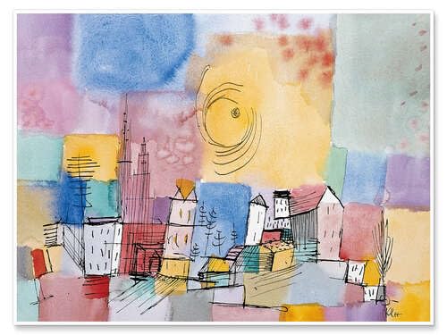 Ciudad Alemana pósters para la Pared de Paul Klee Cuadros decoración para Cualquier habitación 18 x 13 cm Colorido Pintura Láminas Decorativas