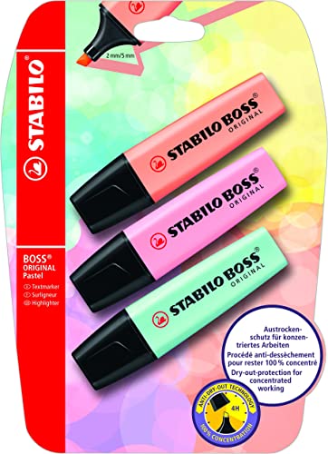 Resaltador STABILO BOSS Original Pastel – blister x 3 marcadores pastel – melocotón + rosa + turquesa
