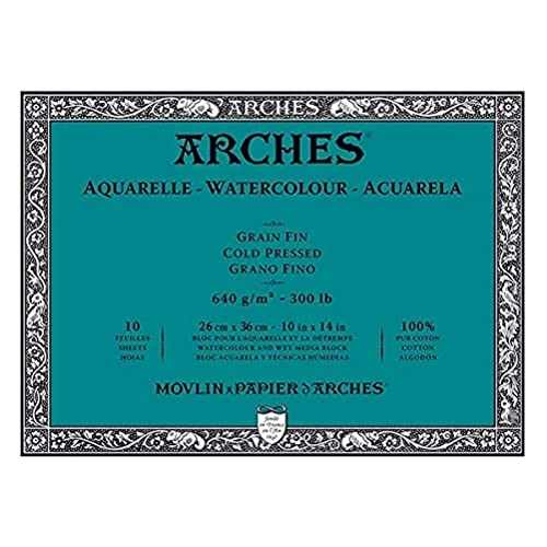 Arches Aquarelle 100% Fino 640g Bloc Encolado 4L 26x36 10 hojas Blanco Natural