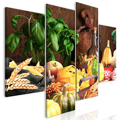 decomonkey Cuadro Lienzo Cocina 126x98 cm 4 piezas Impresión Decoración Cuadro De Pared Material Tejido no Tejido Gráfica Foto Salon Verduras Fruta Tienda Madera Naturaleza Morta Colorido