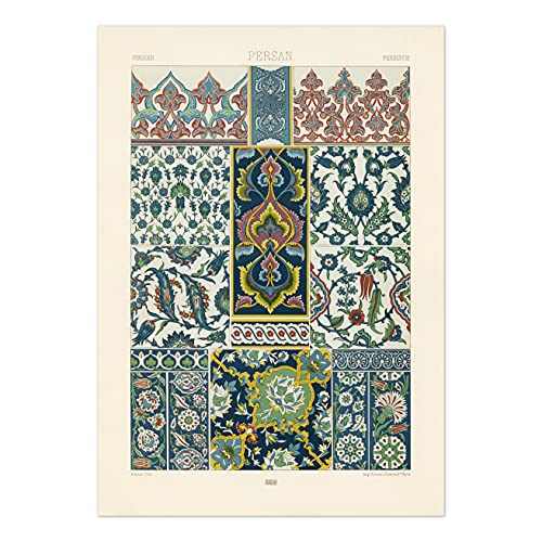 ALBERT RACINET – Litografía de patrón persa 6 – Impresión artística enmarcada – rústica enmarcada 30,5 x 40,6 cm
