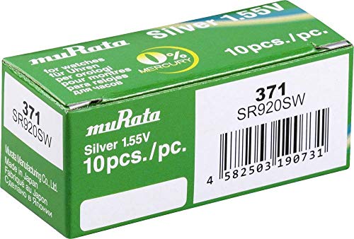 Murata SR920SW-PBWW 371 - Pila de botón (óxido de Plata, 40 mAh, 1,55 V, 10 Unidades)