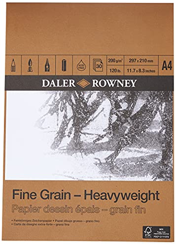 Daler Rowney Fine Grain Bloc Papel Grueso Grano Fino Encolado Retrato A4 200G 30 hojas