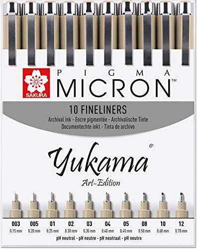Sakura Pigma Yukama® Art Edition Rotuladores de punta fina, 10 unidades, nro. 003-12, negro