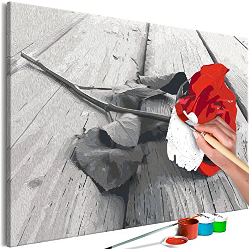 murando Pintura por Números Flor Madera Rosa Roja 60x40 cm Cuadros de Colorear por Números Kit para conostar en Lienzo con Marco DIY Bricolaje Adultos Ninos Decoracion de Pared Regalos b-A-10403-d-a