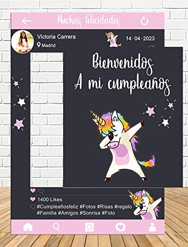 Tu Fiesta Mola Mazo Photocall Instagram y Cartel cumpleaños Unicornio 110x80cm Rosa| Personaliza Instagram económico