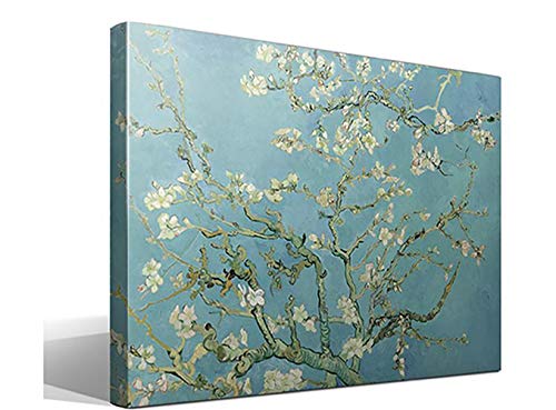 Cuadro wallart - Almendro en Flor de Vincent Willem van Gogh - Impresión sobre Lienzo de Algodón 100% - Bastidor de Madera 3x3cm - Ancho: 95cm - Alto: 70cm