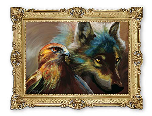 Lnxp - Marcos barrocos, 90 x 70 cm, artista: Rajco, águila, lobo, cuadro barroco, antiguo, Repro Renaissance