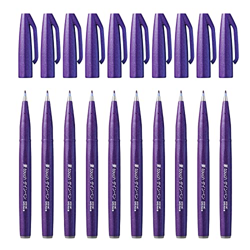 Pentel - Rotulador Pentel Touch con punta de pincel. Color violeta. - Pack de 10