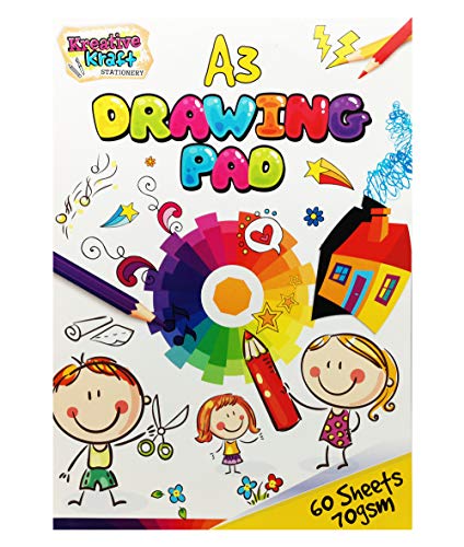 KreativeKraft Bloc A3 para Adultos y Niños 60 Hojas para Colorear Dibujar y Escribir Cuaderno de Dibujo (Multicolor Cuaderno de Dibujo)
