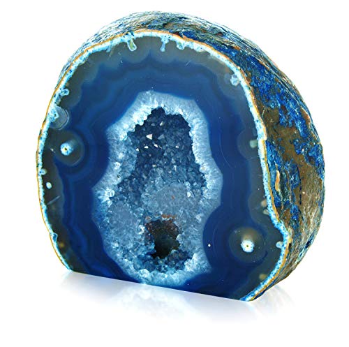 Serafino Cristal curativo de geoda de ágata brasileña auténtica, mineral, azul, verde, morado, rosa, piedra de cristal para regalo (azul)