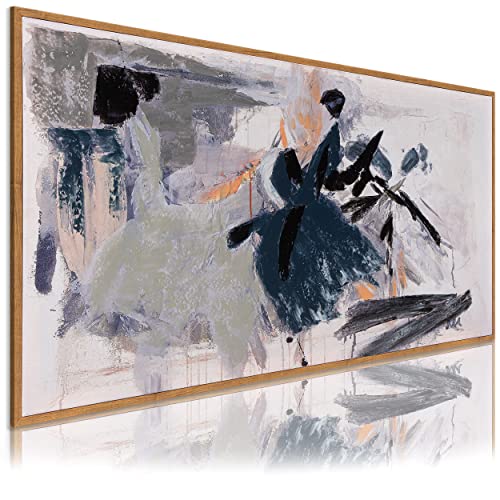 DekoArte - Cuadro Pintado a Mano Abstracto 140x70 cm BAILARINAS - Cuadros Modernos al Oleo con Marco color madera