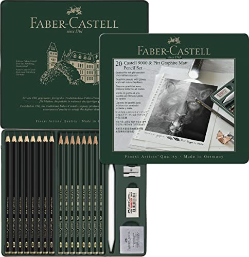 Faber-Castell - 115224. Estuche de metal de Pitt Graphite Matt y Castell 9000 x20