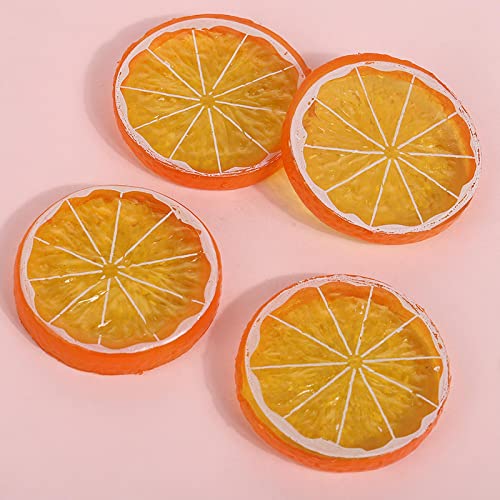 JIADUCOLOR 50 mini frutas artificiales artificiales de imitación de limón, naranja, rodajas de plástico para decoración de fiesta, cocina, boda, color naranja