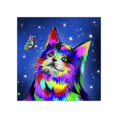 LAKSOL 5D Pintura de Diamante, Colores Gato Diamond Painting Kit Completo, DIY Cuadros de Diamantes por Número para Niños Adultos Decoración Pared Hogar (40x40cm)