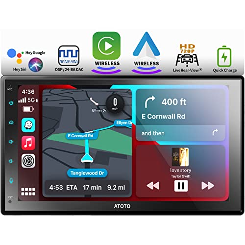 ATOTO F7 We 7 Pulgadas Pantalla táctil de Radio Coche 2 DIN, CarPlay inalámbrico y Android Auto inalámbrico, Mirror Link, Visión Trasera en Directo HD, Carga rápida, Control por Voz, FM/Am, F7G2B7WE