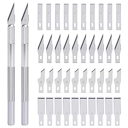 QIMEI-SHOP Cuchillos de Arte de Precisión Escalpelo Manualidades Cutter Incluye 2 Asas y 40 Cuchillas de Repuesto Cuchilo de Tallar Hobby Knife 42 PCS