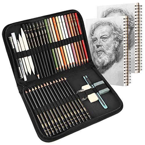hhhouu Lápices de Dibujo Profesionales,Grafito y Carbón de Colores con Herramientas de Pintura Kit, Material de Arte para Niños, Adolescentes y Adultos BW-CPS-N01