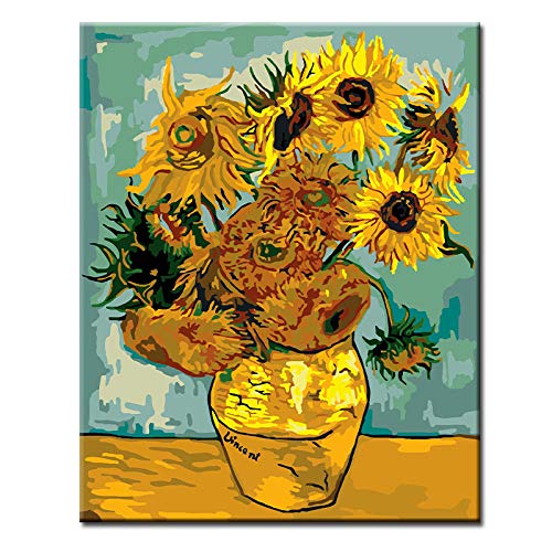 Girasol Pintar por Numeros 15.6x19.5 Pulgadas Laminas de Pintar por Numeros para Niños, Adultos y Principiantes, Kits de Regalo de Pintura Al Óleo de Bricolaje(Sin Marco)