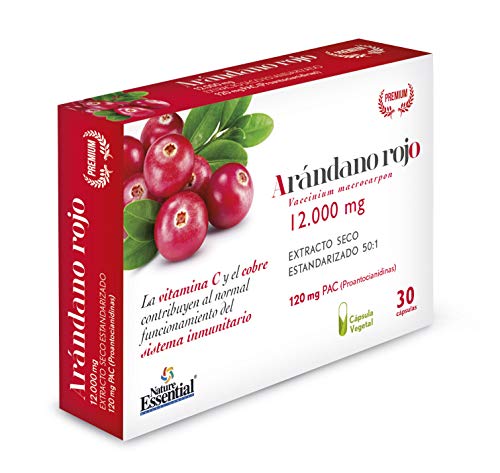 Nature Essential | Arándano Rojo 12.000 mg | 30 Cápsulas Vegetales | Extracto Seco | Ayuda a Reforzar el Sistema Inmune y la Salud del Tracto Urinario | Rico en Vitamina C y D-Manosa