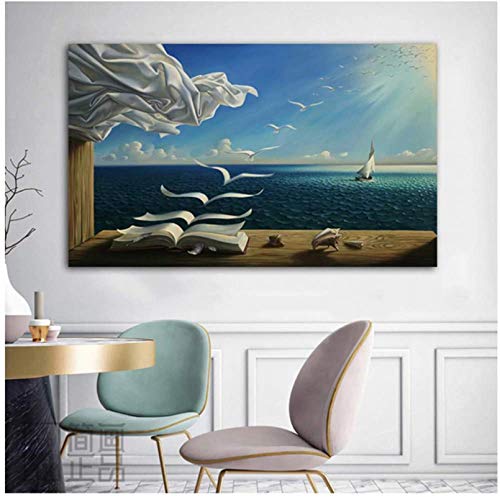 Sunsightly Cuadros de pared para salón, decoración de salón, impresión sobre lienzo, salvador Dali, diseño de olas marinas, cuadro sobre lienzo, sin marco, 50 x 70 cm